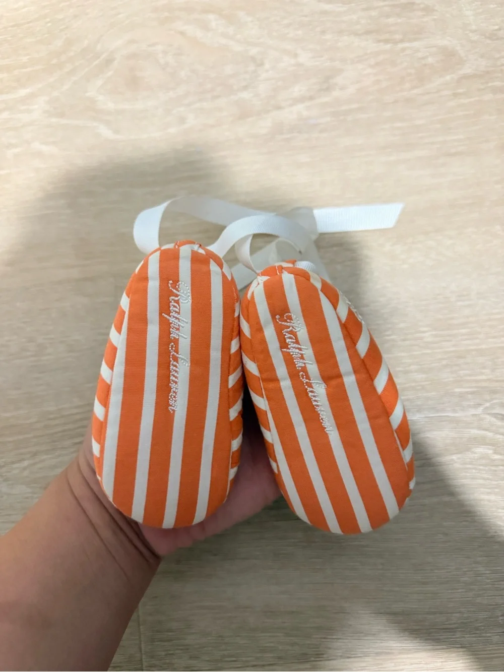 Ralph Lauren Orange & White Striped Girls' Ribbon Ballet Flats